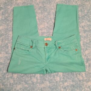 Seven7 Women's Sz 12 Teal/Turquoise Cropped Ankle Jeans, Distressed Look
